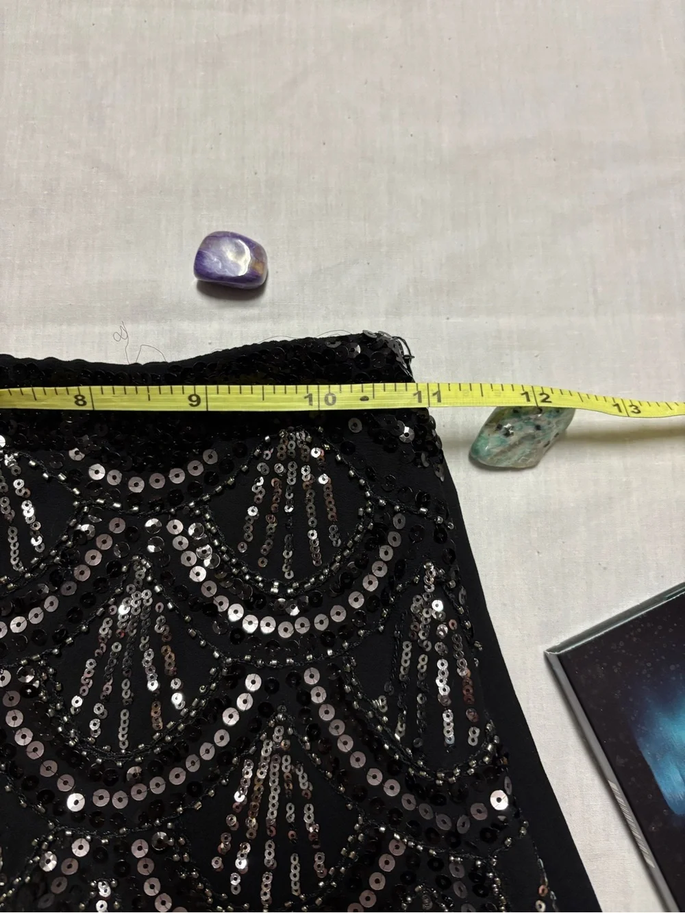 Blue Rain Black Sequin Scalloped Mini Skirt